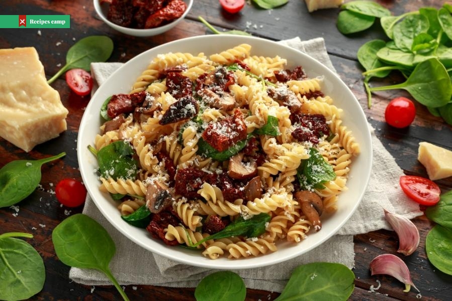 Pasta with homemade pesto from sun-dried tomatoes