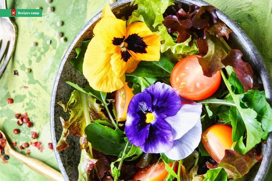 Spring salad with edible flowers